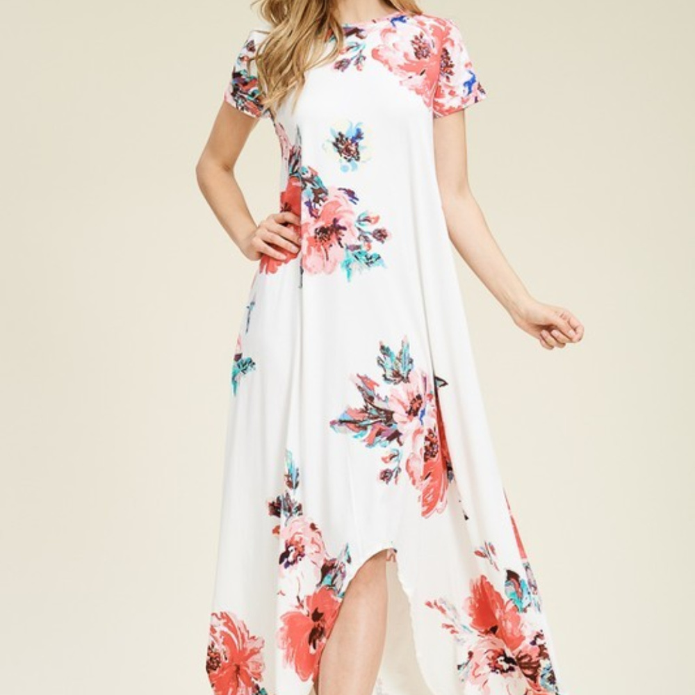 White floral flowy long dress